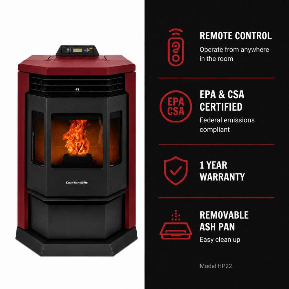 ComfortBilt 2,800 sq. ft. Pellet Stove with 55 lbs. Hopper in Burgundy HP22-Burgundy