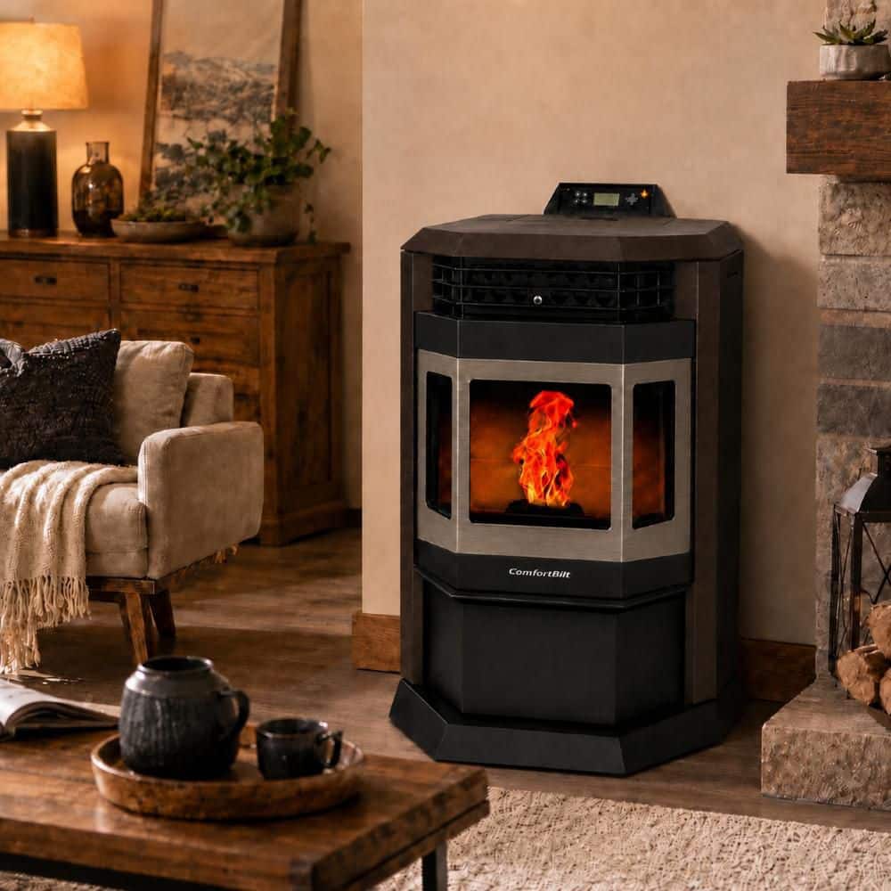 ComfortBilt 2,800 sq. ft. Pellet Stove with 55 lbs. Hopper in Bronze and Stainless Steel Trim HP22SS-Brown
