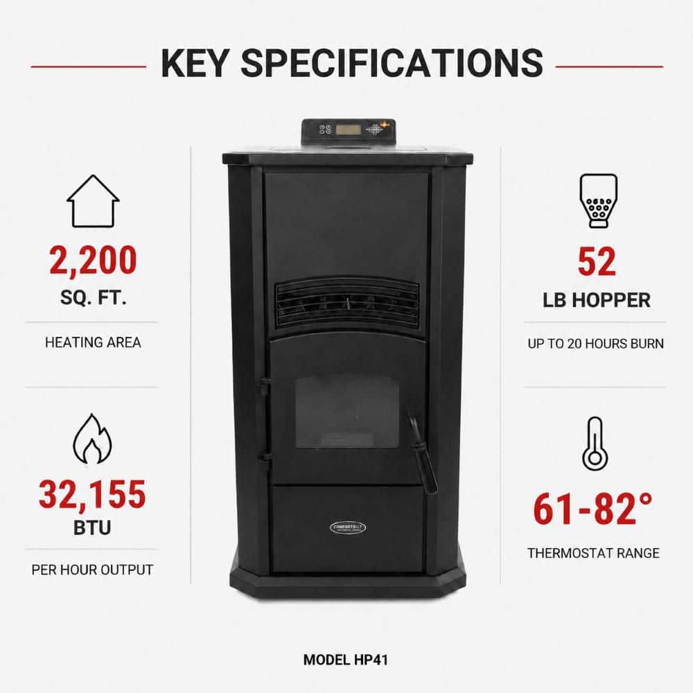 ComfortBilt 2,200 sq. ft. Pellet Stove with a 52 lb. Hopper in Black HP41-Alpine