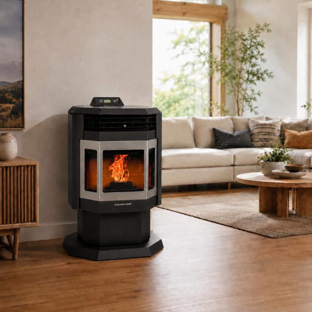 ComfortBilt 2,400 sq. ft. Pellet Stove with 40 lbs. Hopper in Black with Stainless Steel Trim HP21-SS