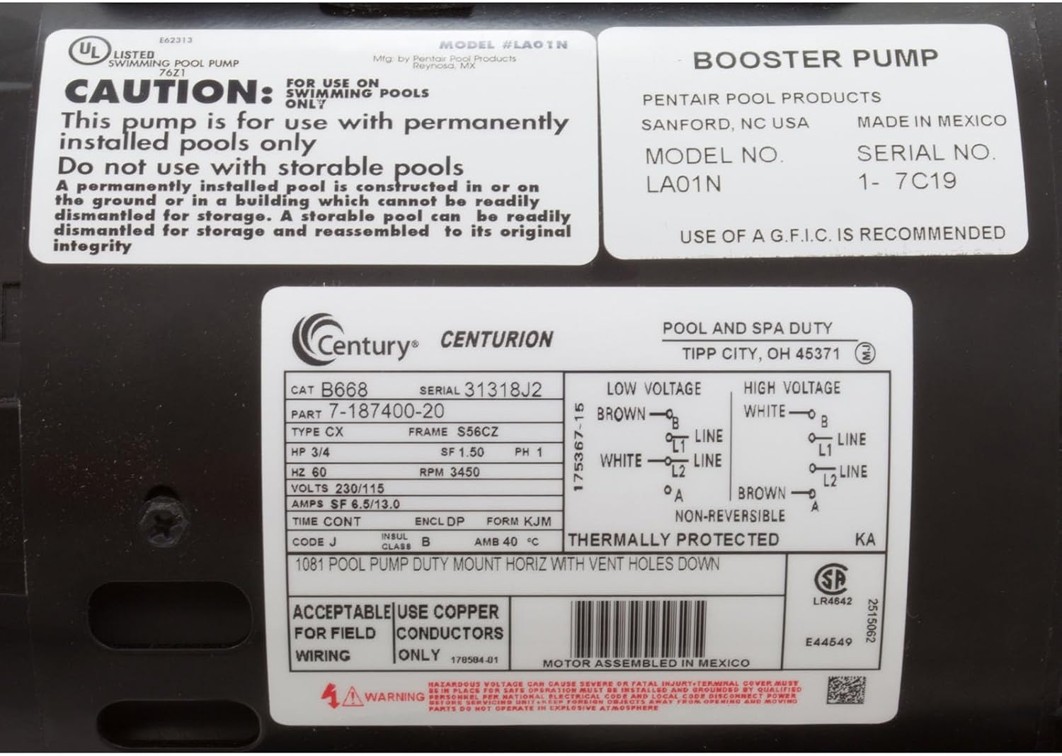 Pentair LA01N Single Speed Booster Pump for Pressure-Side Pool Cleaner