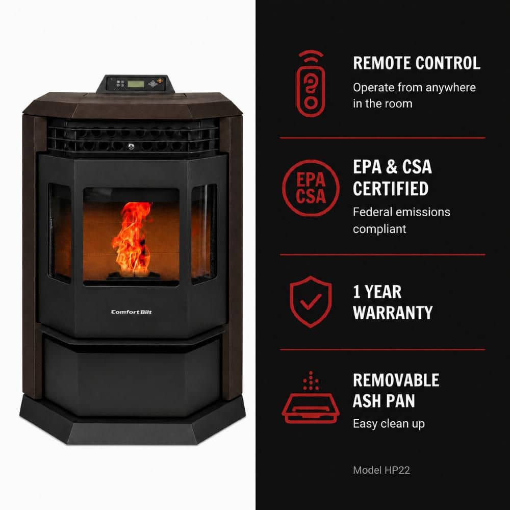 ComfortBilt 2,800 sq. ft. Pellet Stove with 55 lbs. Hopper in Bronze HP22-Brown