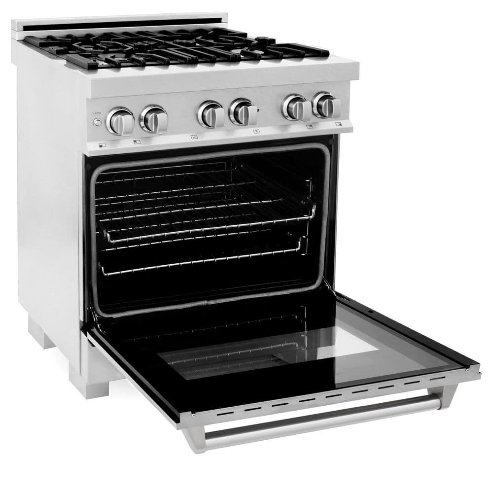 ZLINE Kitchen and Bath 30 in. Legacy Dual Fuel Range with 4 Burner Gas Cooktop and Electric Convection Oven in Satin Stainless Steel RAS-SN-30
