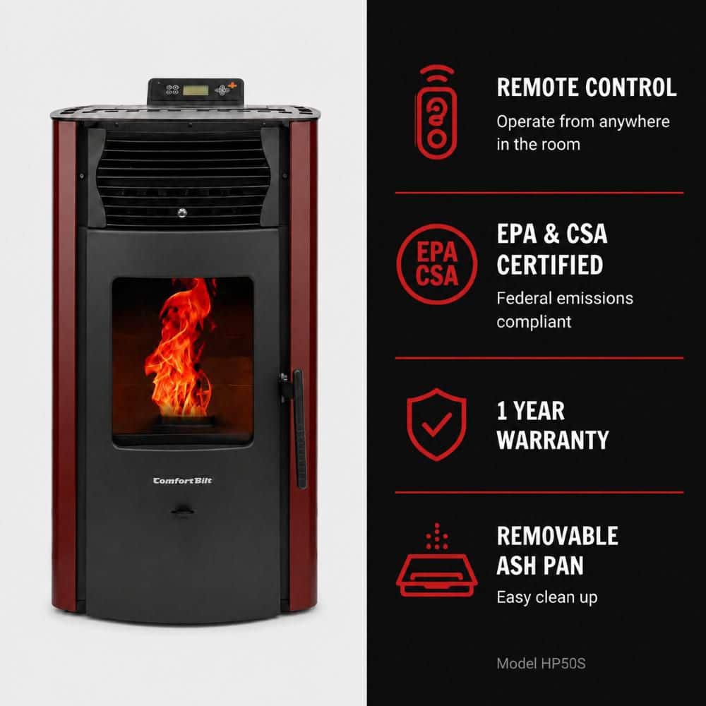 ComfortBilt 2,200 sq. ft. Pellet Stove with a 47 lbs. Hopper in Burgundy HP50-Burg