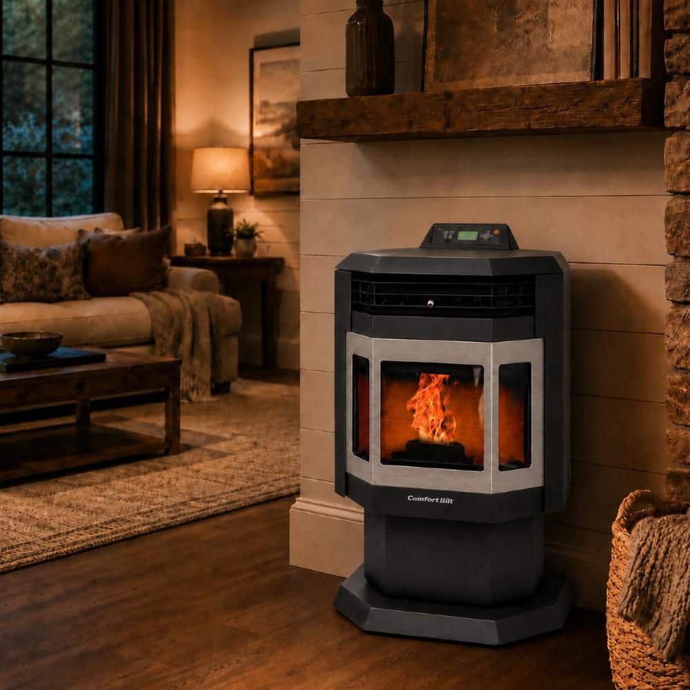ComfortBilt 2,400 sq. ft. Pellet Stove with 40 lbs. Hopper in Black with Stainless Steel Trim HP21-SS