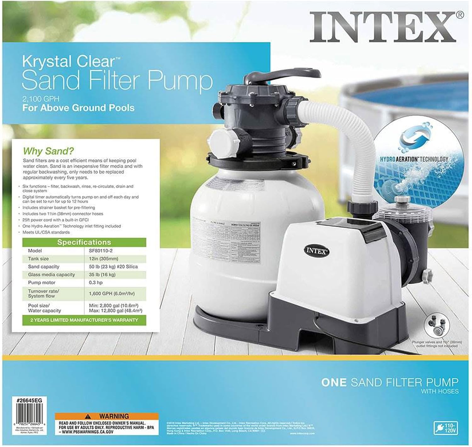 INTEX Krystal Clear 2,100 GPH Sand with Automatic Pool Vacuum Cleaner