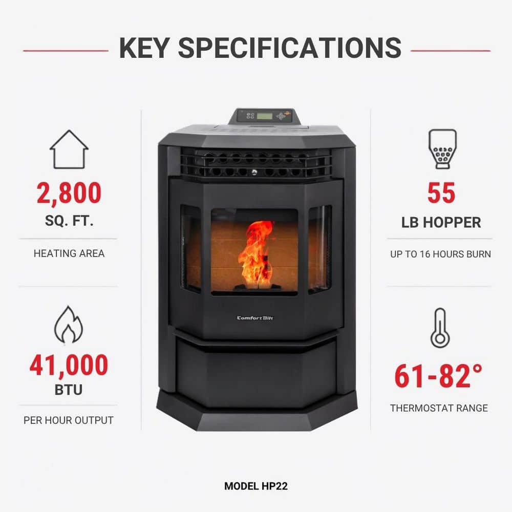 ComfortBilt 2,800 sq. ft. Pellet Stove with 55 lbs. Hopper in Black HP22-Black