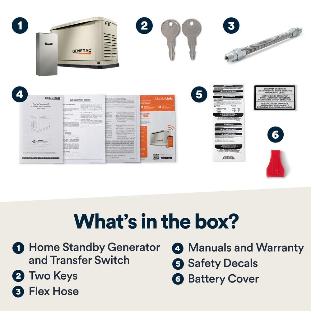 Generac 24,000 Watt - Dual Fuel Air- Cooled Whole House Home Standby Generator, Smart Home Monitoring & 200-AMP Transfer Switch 72101