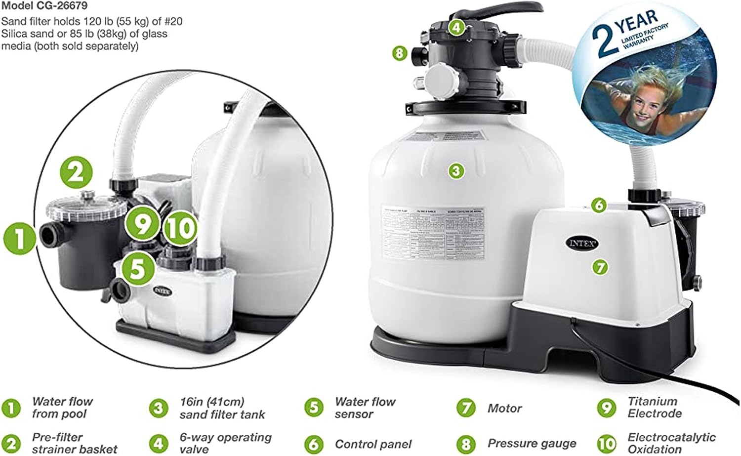 INTEX Krystal Clear 2,650 GPH Sand with Automatic Pool Vacuum Cleaner