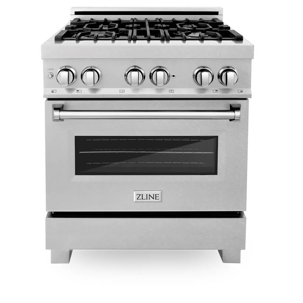 ZLINE Kitchen and Bath 30 in. Legacy Dual Fuel Range with 4 Burner Gas Cooktop and Electric Convection Oven in Satin Stainless Steel RAS-SN-30