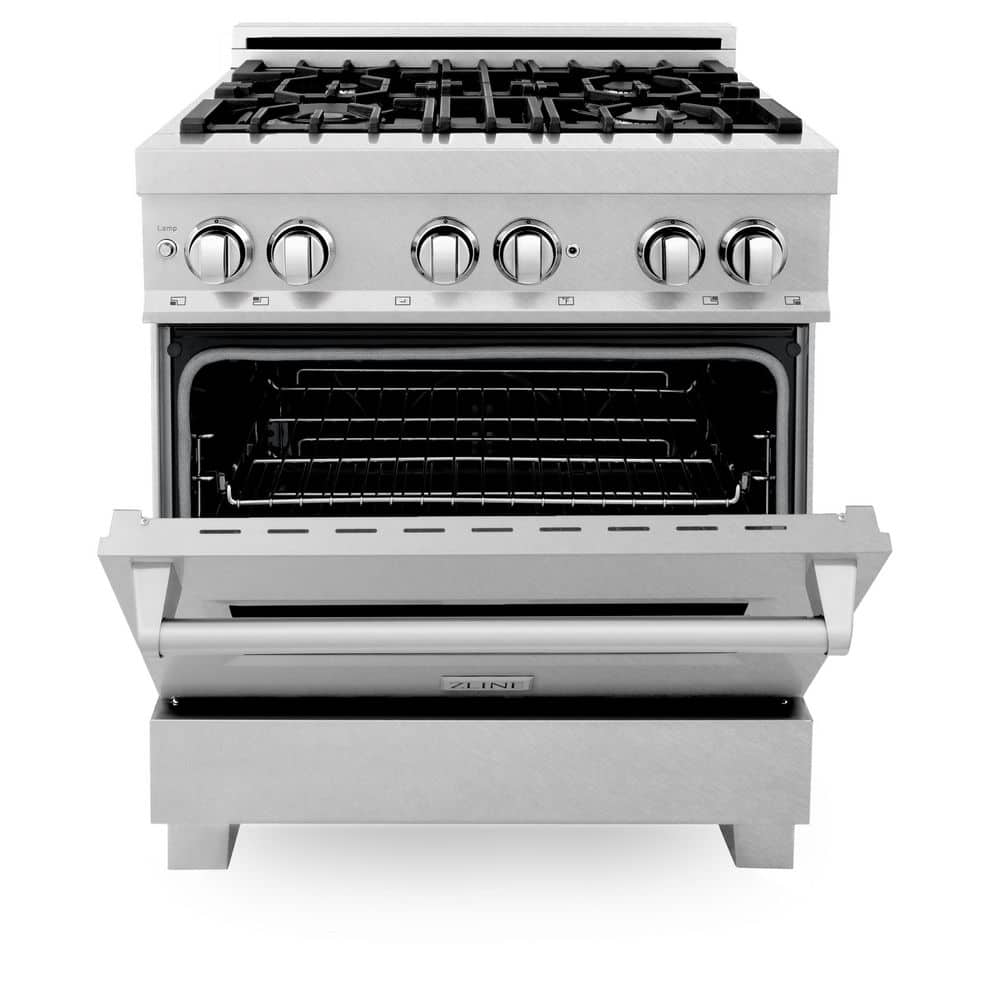 ZLINE Kitchen and Bath 30 in. Legacy Dual Fuel Range with 4 Burner Gas Cooktop and Electric Convection Oven in Satin Stainless Steel RAS-SN-30