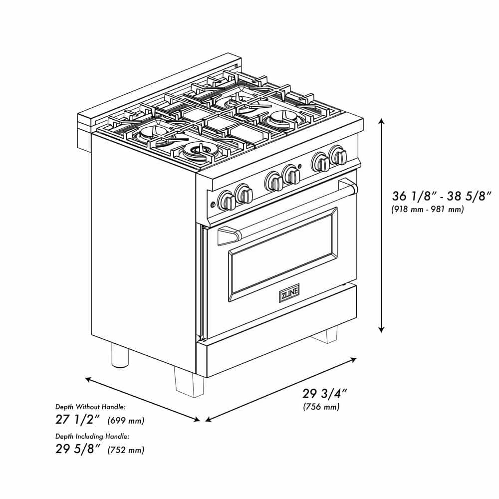 ZLINE Kitchen and Bath 30 in. Legacy Dual Fuel Range with 4 Burner Gas Cooktop and Electric Convection Oven in Satin Stainless Steel RAS-SN-30