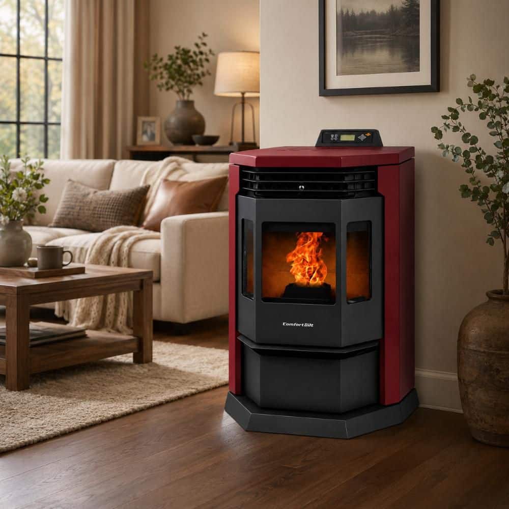ComfortBilt 2,800 sq. ft. Pellet Stove with 55 lbs. Hopper in Burgundy HP22-Burgundy