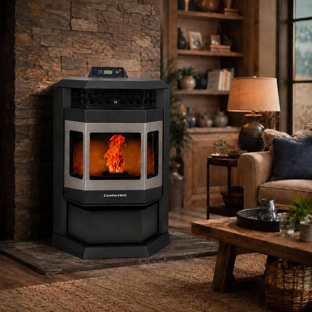 ComfortBilt 2,800 sq. ft. Pellet Stove with 55 lbs. Hopper in Black with Stainless Steel Trim HP22SS-Black