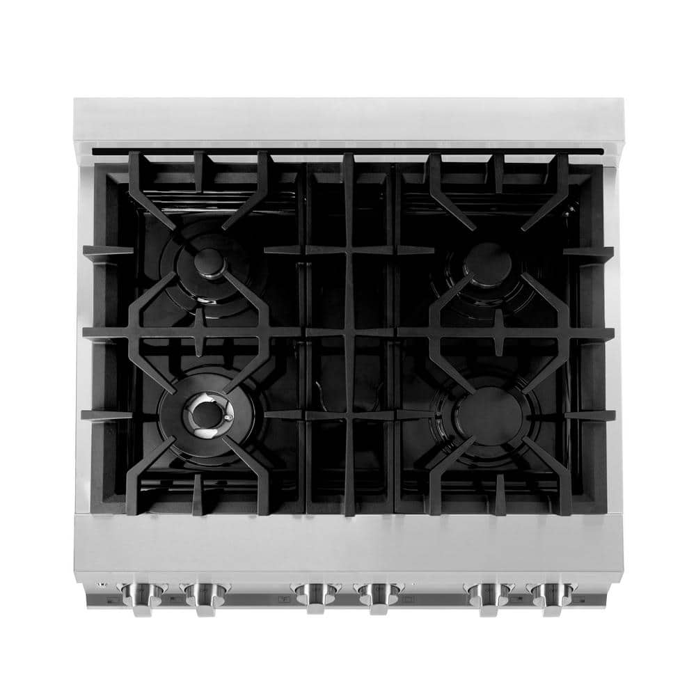 ZLINE Kitchen and Bath 30 in. Legacy Dual Fuel Range with 4 Burner Gas Cooktop and Electric Convection Oven in Satin Stainless Steel RAS-SN-30