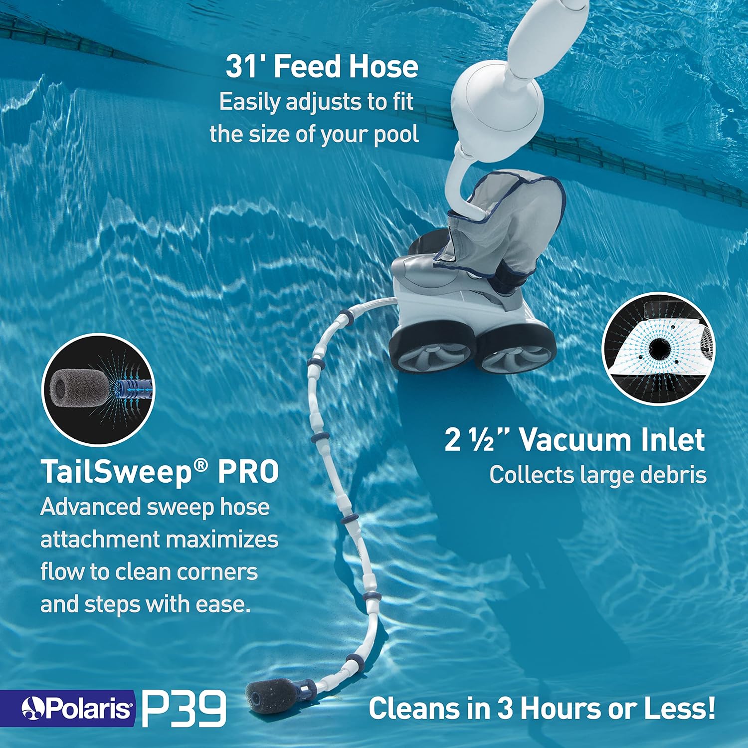Polaris Vac-Sweep P39 Pressure Inground Pool Cleaner, Triple Jet Powered