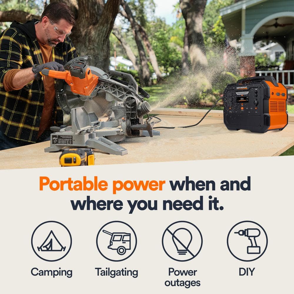 Generac 1600W Output / 3200 Peak 2106Wh Portable Battery Power Station with Push Button Start and Solar Charging - GB2000 8026