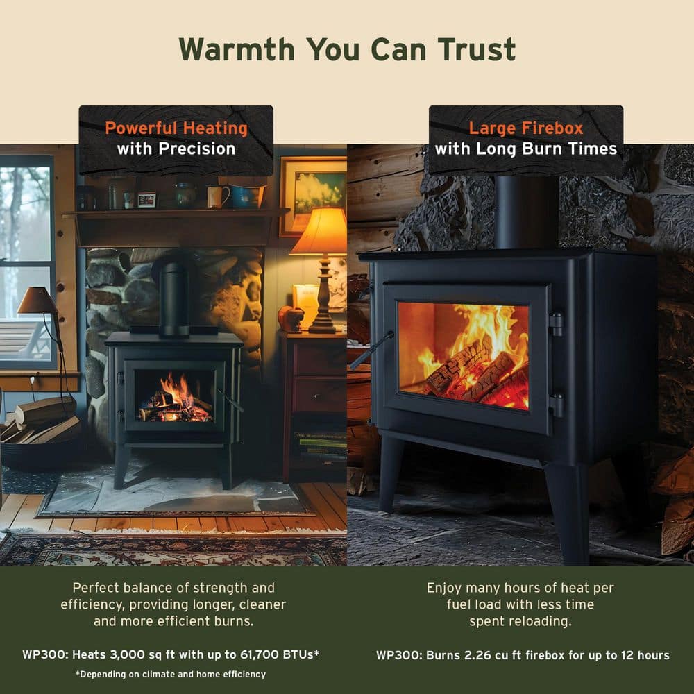 Forge & Flame WoodPro 300 3,000 sq. ft. EPA Certified Steel Wood Stove w/ Smart Air Control FF-WP-300