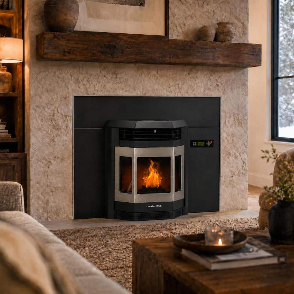 ComfortBilt 2,800 sq. ft Pellet Stove Fireplace Insert with a 47 lbs. Hopper in Black and Stainless Steel HP22i-SS