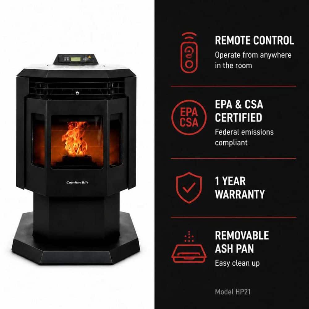 ComfortBilt 2,400 sq. ft. Pellet Stove with 40 lbs. Hopper in Black HP21-Black