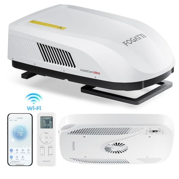 FOGATTI 16000 BTU RV Rooftop Air Conditioner with Heat Pump, Non-Ducted Camper, Ultra Quiet 43dB, WiFi Control, 2-Year Warranty RB160A1W