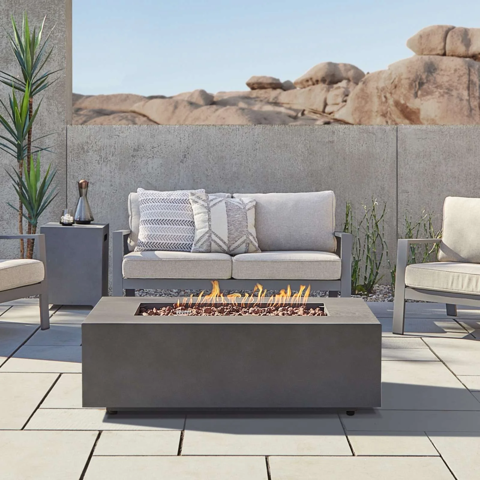 Real Flame Aegean 50″ Rectangle Propanes Gas Outdoor Fire Tables