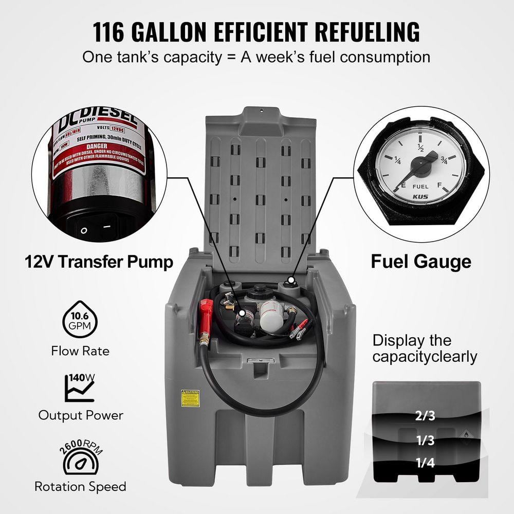 SKYSHALO Portable Diesel Tank, 116 Gallon Capacity and 10 GPM Flow Rate, Diesel Fuel Tank with 12V Electric Transfer Pump, Gray SLYXJLBDDWC79VOFMV0-730