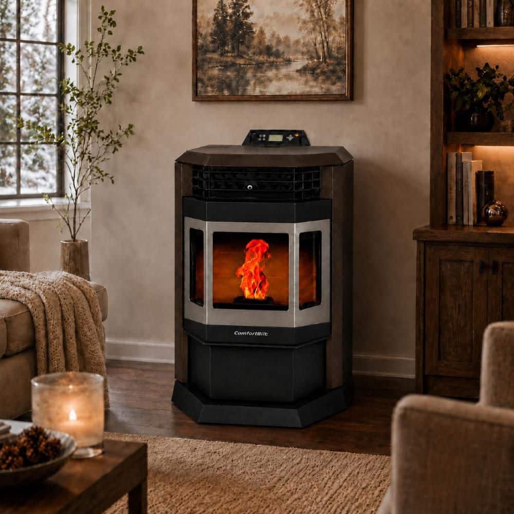 ComfortBilt 2,800 sq. ft. Pellet Stove with 55 lbs. Hopper in Bronze and Stainless Steel Trim HP22SS-Brown