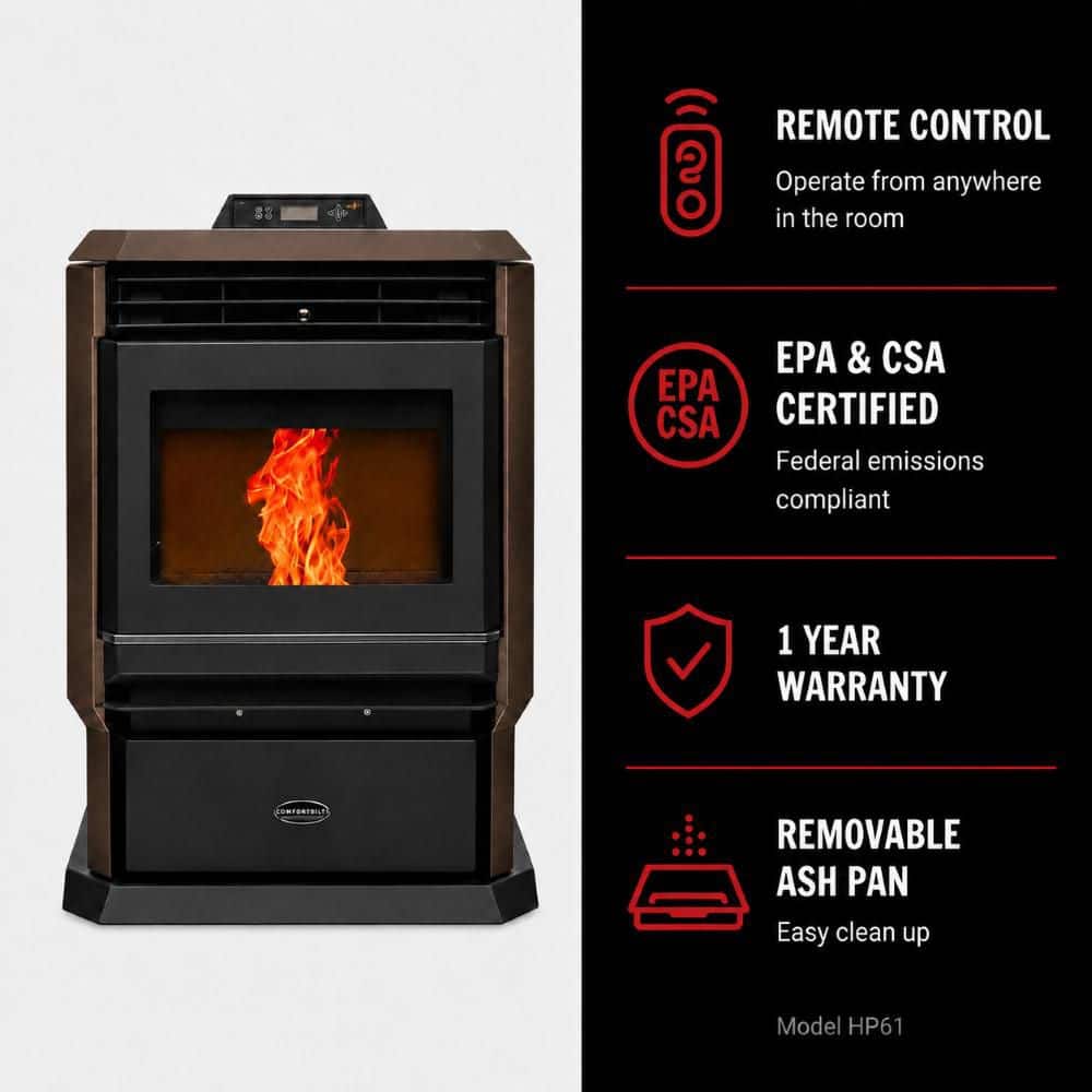 ComfortBilt 3,000 sq. ft. Pellet Stove with a 51 lbs. Hopper in Bronze HP61-Bronze