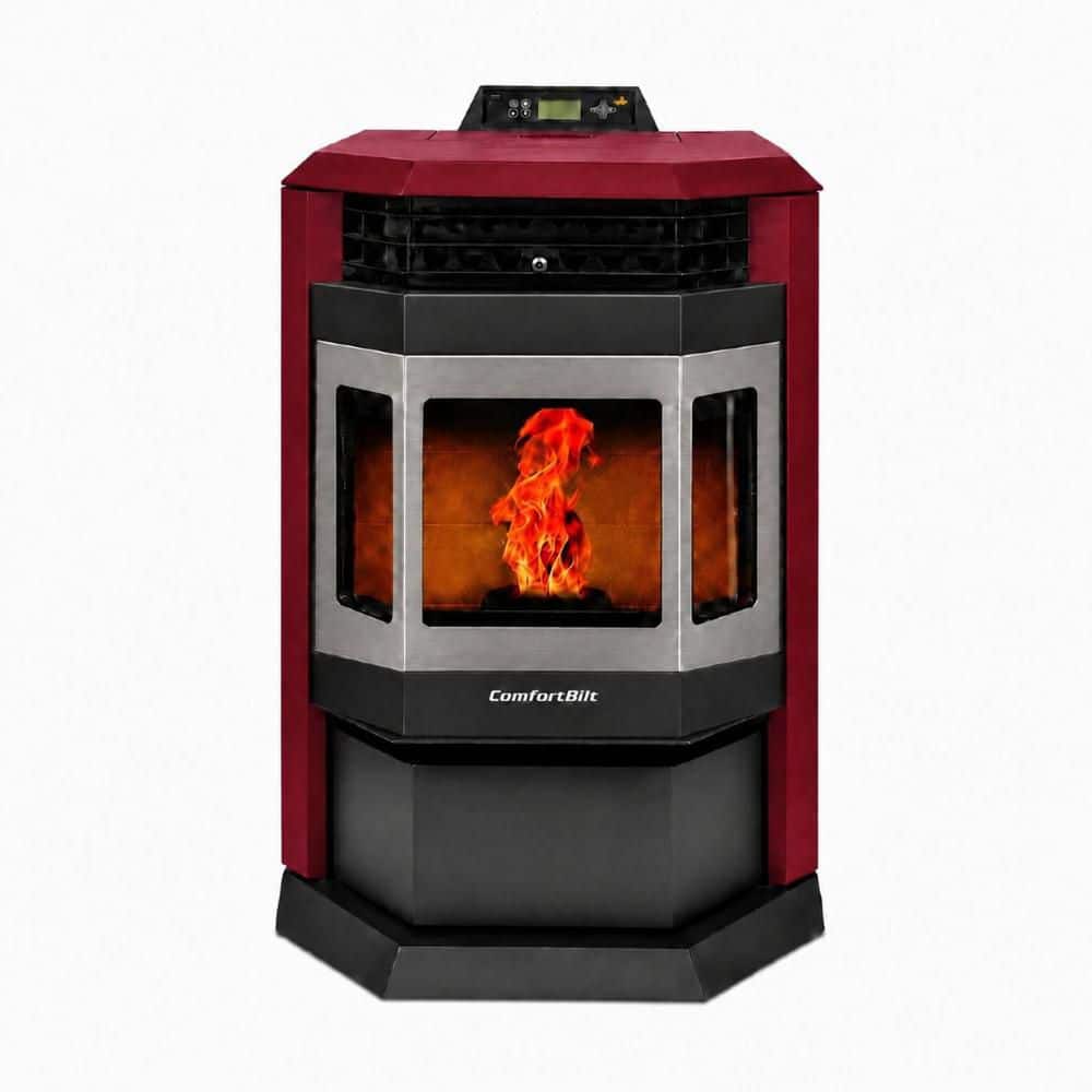 ComfortBilt 2,800 sq. ft. Pellet Stove with 55 lbs. Hopper in Burgundy and Stainless Steel Trim HP22BUss