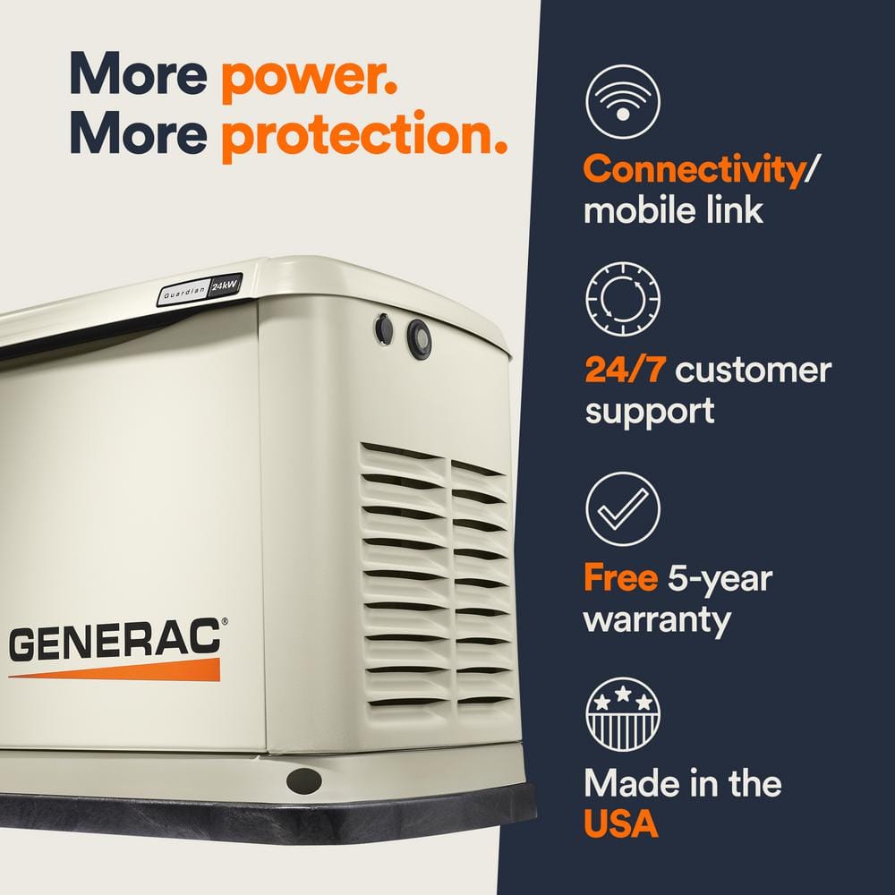 Generac 24,000 Watt - Dual Fuel Air- Cooled Whole House Home Standby Generator, Smart Home Monitoring & 200-AMP Transfer Switch 72101