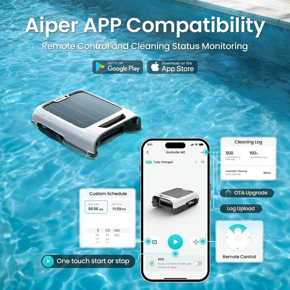 AIPER EcoSurfer M2 Robotic Pool Skimmer: with 24/7 Continuous Cleaning, Anti-Leakage Cleaning, App Compatibility, White ECOSURFER M2