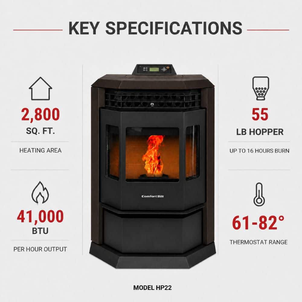 ComfortBilt 2,800 sq. ft. Pellet Stove with 55 lbs. Hopper in Bronze HP22-Brown