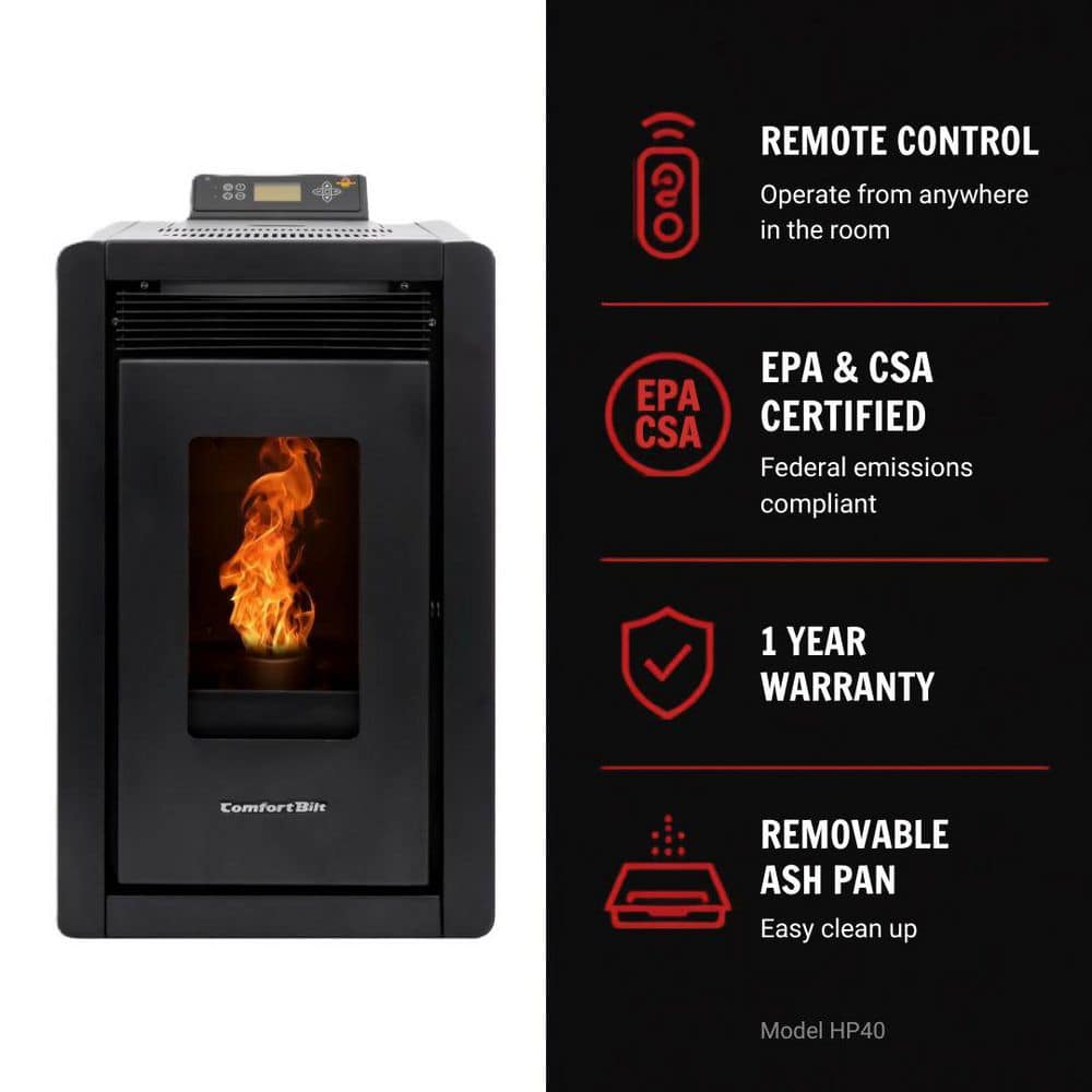 ComfortBilt 1,500 sq. ft. Small Pellet Stove with a 25 lbs. Hopper in Black HP40-Alpine