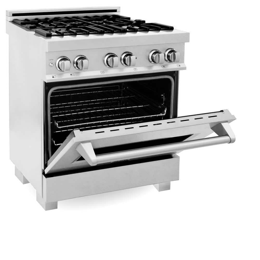 ZLINE Kitchen and Bath 30 in. Legacy Dual Fuel Range with 4 Burner Gas Cooktop and Electric Convection Oven in Satin Stainless Steel RAS-SN-30