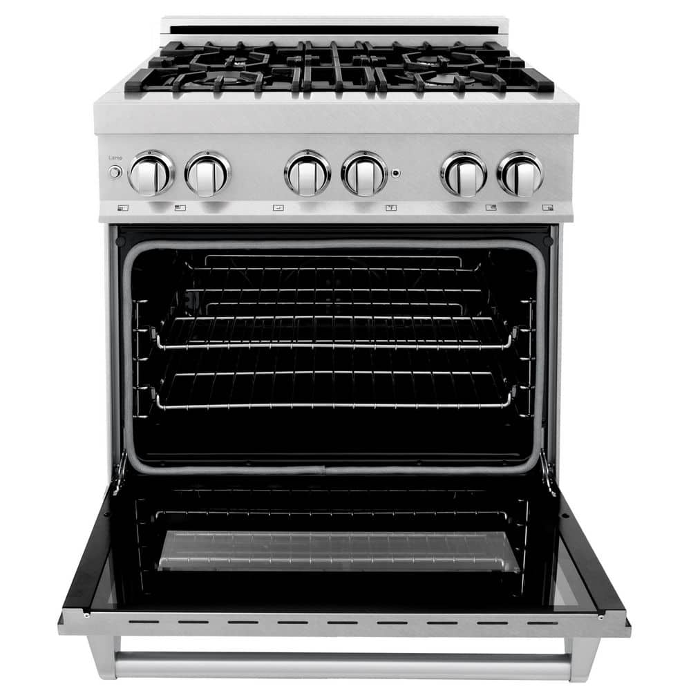 ZLINE Kitchen and Bath 30 in. Legacy Dual Fuel Range with 4 Burner Gas Cooktop and Electric Convection Oven in Satin Stainless Steel RAS-SN-30